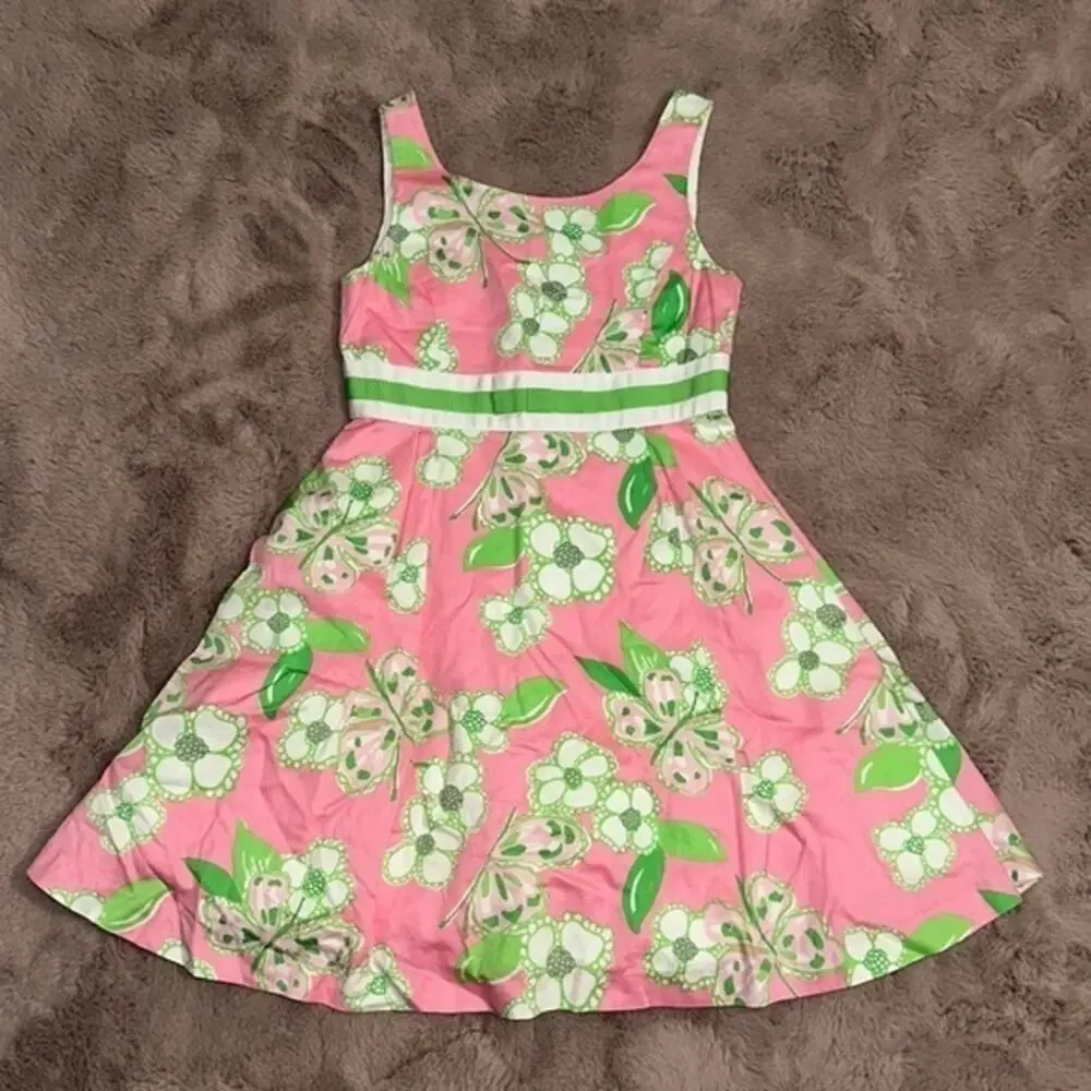 VINTAGE Lilly Pulitzer Pretty Pink Twirl Dress, 10 Girls, Pink & Green Butterfly